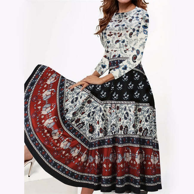 Women's Christmas Elements Floral Print Swing Dress Hover Image