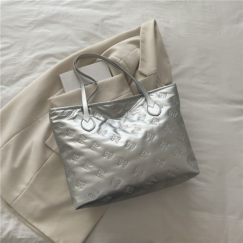 French Retro Simple Embossed Hand-carrying Big Shoulder Bag