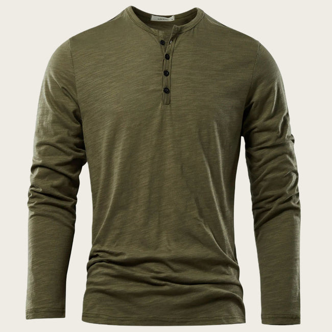 Men's Solid Color Casual Cotton Long-sleeved Top Hover Image