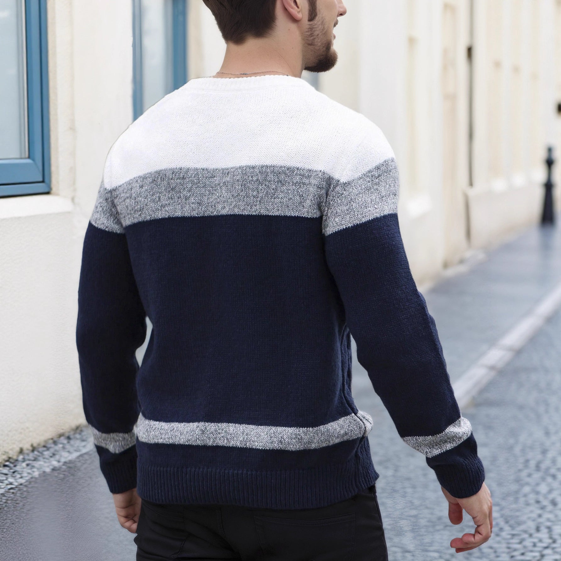 Men's Color-block Crew Neck Sweater European And American Pullover Multicolor