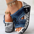 Newspaper Skull Original Hem Platform Wedge Slides - Anklet Not Included