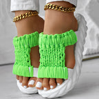Platform Sandals Summer Braided Knit Hollow Open Toe Slipper Sandals - Anklet Not Included