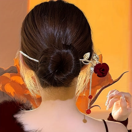 Red Alloy Hair Sticks For Women 7 Pieces Valentines Day Gift