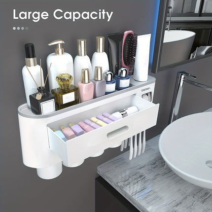 Wall Mounted Toothbrush Holder With 4 Cups And Dispenser