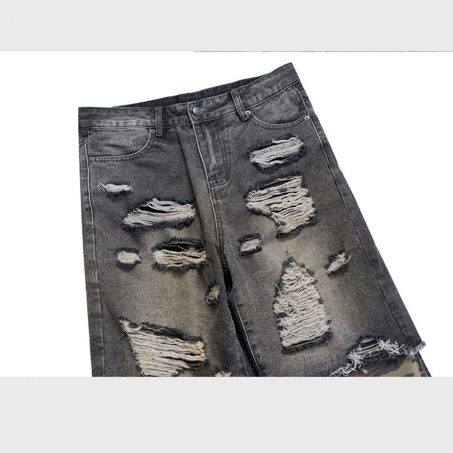 Camouflage Stitching Micro-pull Wide Leg Ripped Ripped Jeans Main Image