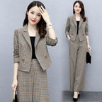 Temperament Western Style Lattice Loose Pants Two-piece