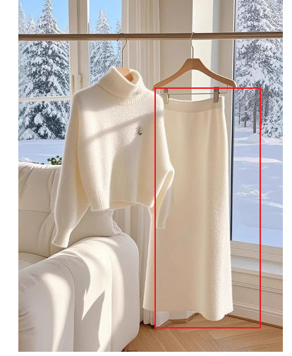 High-grade White Temperament Thick Sweater Skirt Suit