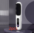 2 In 1 Straight Hair Comb Wireless Hair Straightener Brush Hair Fast Heating Portable Hot Curler USB Charging