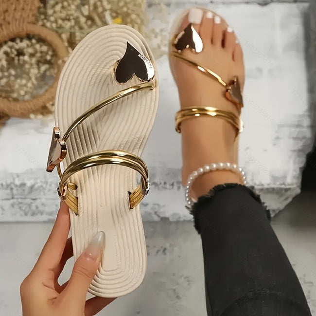 Women's Summer Love Decorative Button Flat Sandals Hover Image
