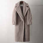 Women's Long Pink Wool Alpaca Fleecefiber Fur Coat