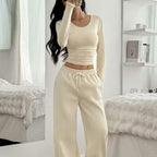 European And American Women's New Long Sleeve Solid Color Vest Pants Suit