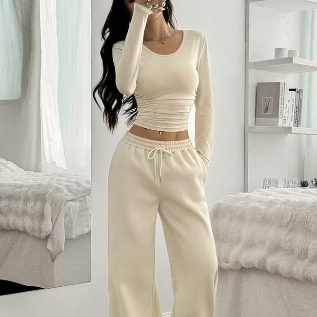 European And American Women's New Long Sleeve Solid Color Vest Pants Suit Hover Image