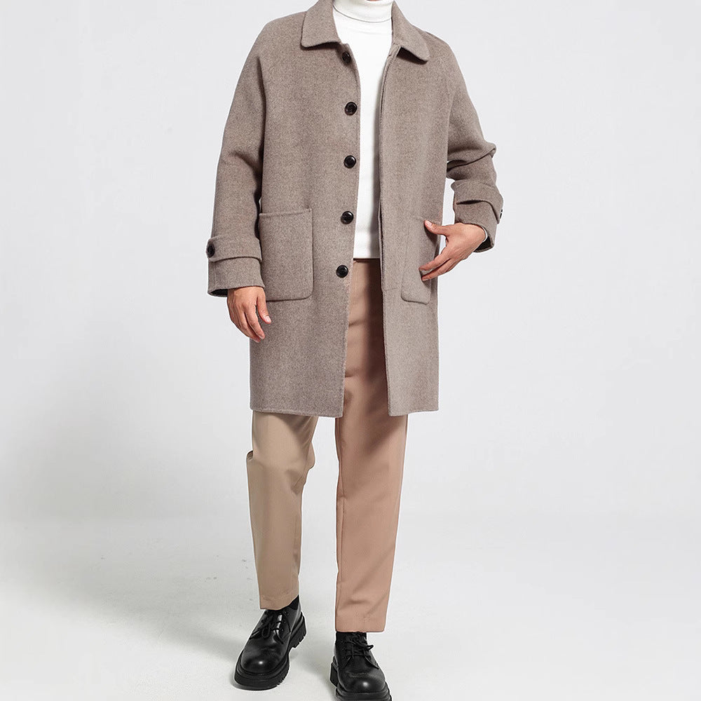 Wool Reversible Woolen Coat Men's Mid-length Single-breasted Baggy Coat