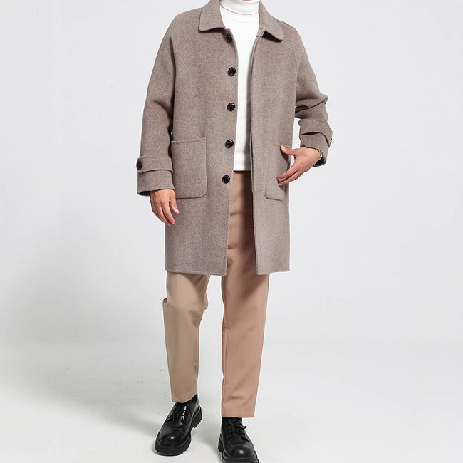 Wool Reversible Woolen Coat Men's Mid-length Single-breasted Baggy Coat Hover Image
