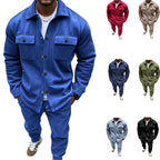 Men's Suede Solid Color Single-breasted Tooling Cardigan Two-piece Set