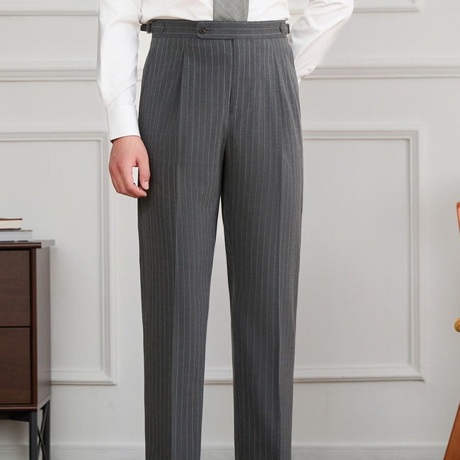 Italian Retro Men's Neapolitan Stripes High-waisted Trousers Hover Image
