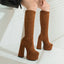 Elastic Wool Chunky Heel Women's Boots