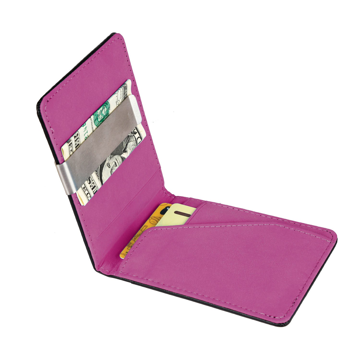 1Pc Unisex PU Leather Wallet For Women Blocking Slim Credit Card Holder With Money Clip