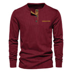 Men's Independent Stand Corduroy Casual Henley Slim Solid Color Long Sleeve T-shirt