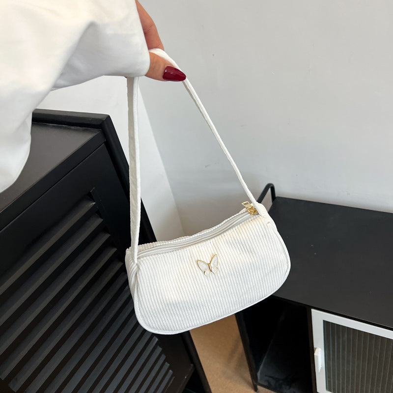 Solid Color Corduroy Butterfly Large Capacity Shoulder Bag