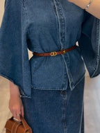 Denim Cape - Style Top And Maxi Skirt Set