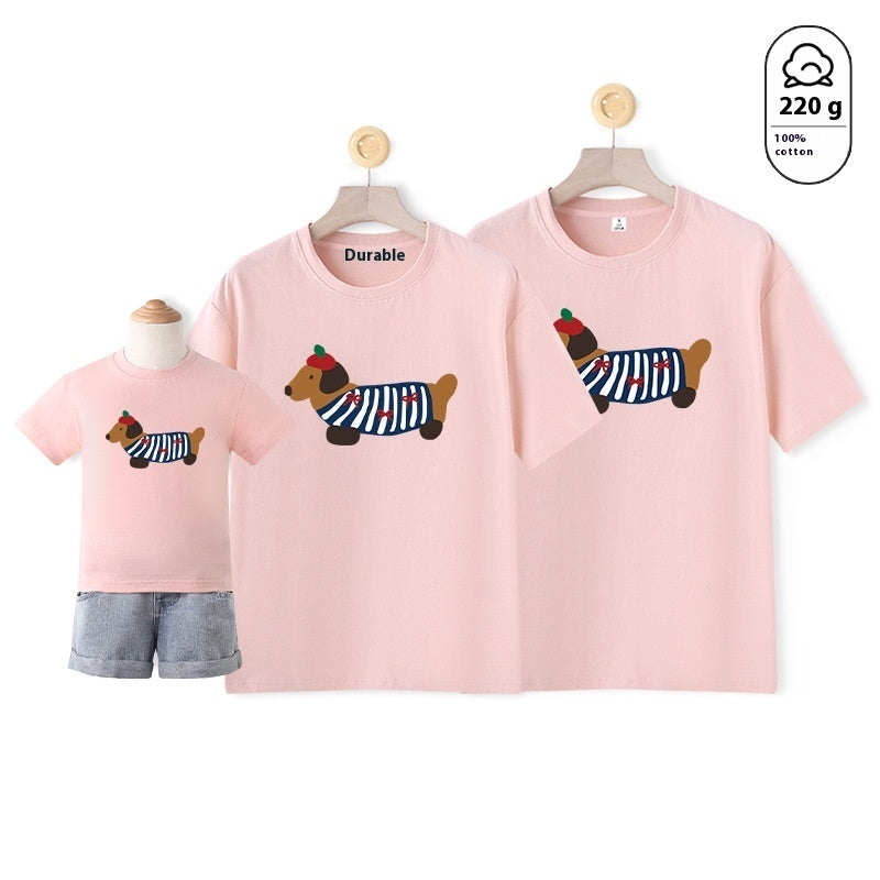 Dog Western Style Mother-daughter Matching Outfit Cotton Short Sleeve Contrast Color Korean Style