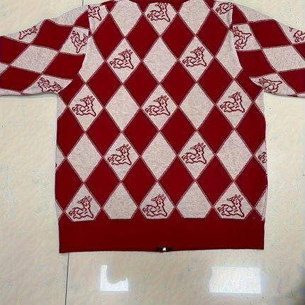 Argyle Pattern Cardigan Zip Up For Fall And Winter Clothing