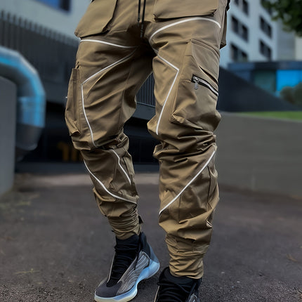 Tide Brand Mens Cargo Pants Reflective Multi Pockets Loose