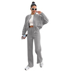 Fleece Zipper Cardigan Women's Clothes Fashion Casual Straight Pants Suit
