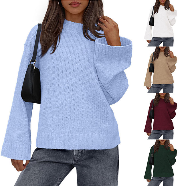 Casual Round Neck Solid Color Knitted Sweaters Women's Clothing Hover Image