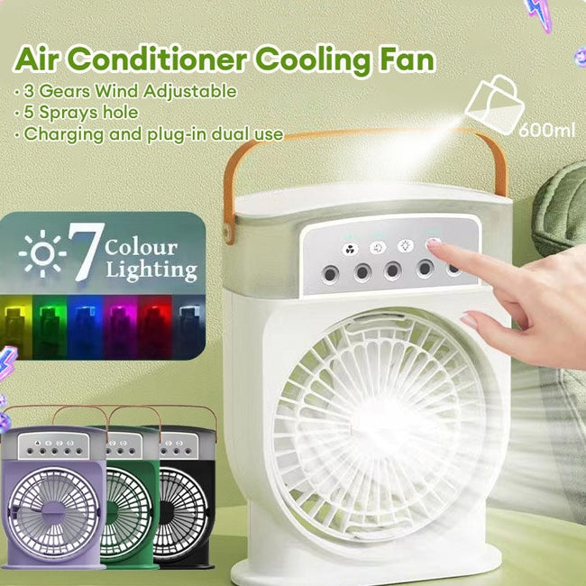 Portable USB Air Conditioner Cooling Fan With 5 Sprays 7 Color Light 600ML Water Tank Spray Mist Air Cooler Humidifiers Hover Image