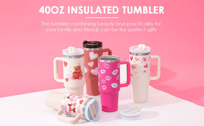 40 Oz Tumbler With Handle Straw Insulated, Stainless Steel Spill Proof Vacuum Coffee Cup Tumbler With Lid Tapered Mug Gifts For Valentine Lover Suitable For Car Gym Office Travel Main Image