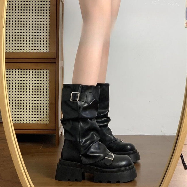 Retro Platform New Spring And Autumn Height Increasing, Brown Boots Hover Image