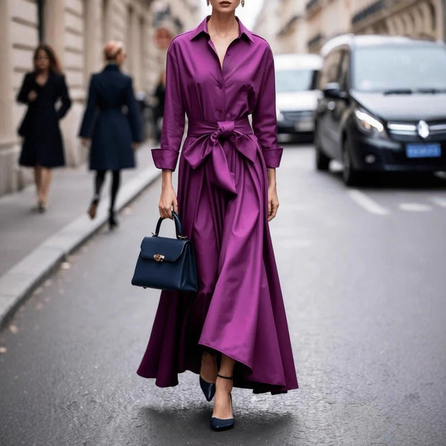 Solid Color Maxi Dress Lace-up Windbreaker Skirt Main Image