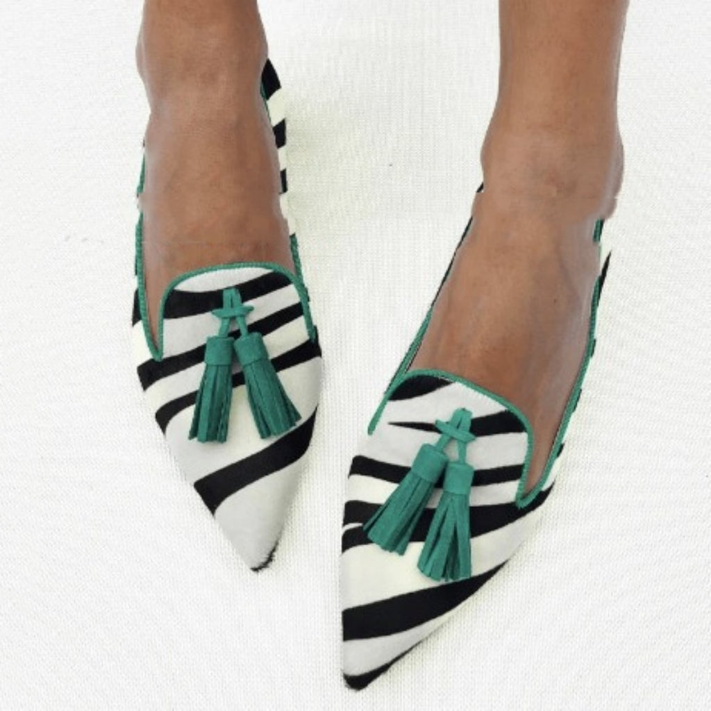 Women's Low-cut Slip-on Casual Pointed Zebra Stripes Pumps