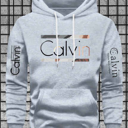 Mens Casual Hooded Sweatshirt Letter Print Kangaroo Pocket