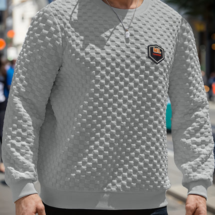 Men's Solid Color Long Sleeve Sweatshirt Chest Logo Patch