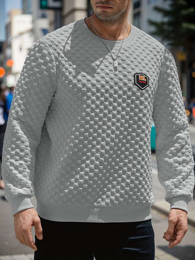 Men's Solid Color Long Sleeve Sweatshirt Chest Logo Patch