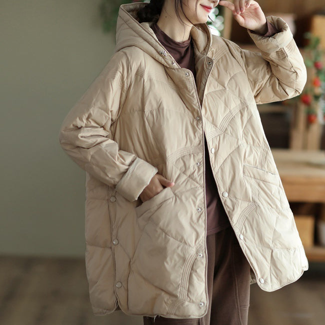 Women's Warm Single-breasted White Duck Down Jacket Hover Image