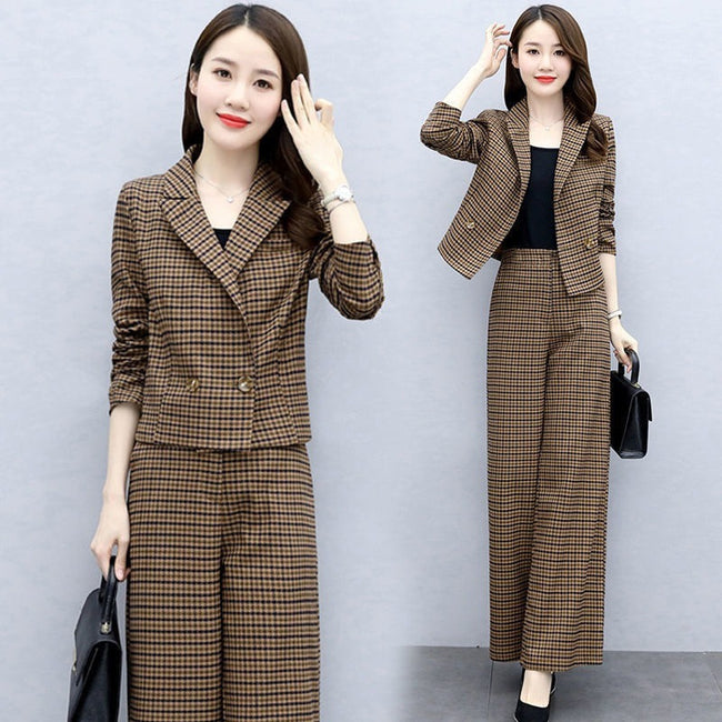 Temperament Western Style Lattice Loose Pants Two-piece Hover Image