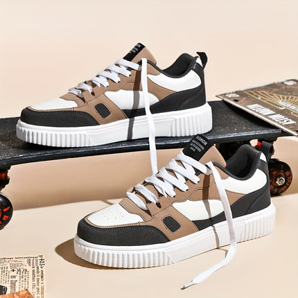 Mens Colour Block Skate Shoes Non Slip Lace Up Sneakers