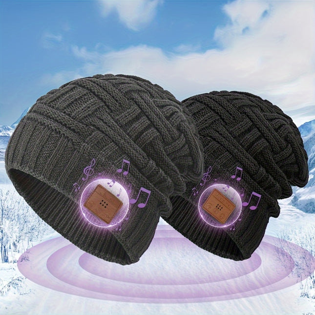 Unisex Knit Beanie With Wireless Headphones Fleece Lining