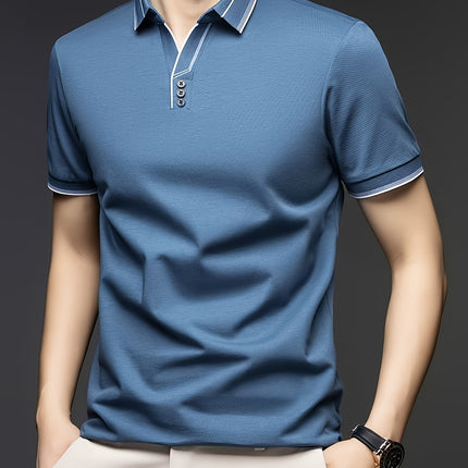 Men Dark Green Short Sleeve Shirt Breathable Office Casual