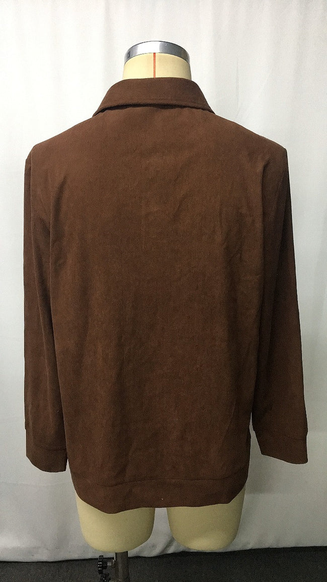 Retro Solid Color Corduroy Polo Collar Long Sleeve Sweatshirt Main Image