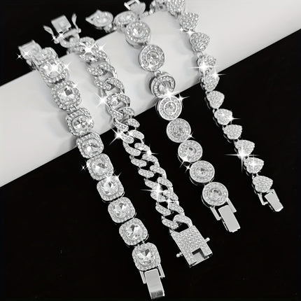 4 Pcs Chic Hip Hop Cuban Link Bracelets Rhinestone Accents