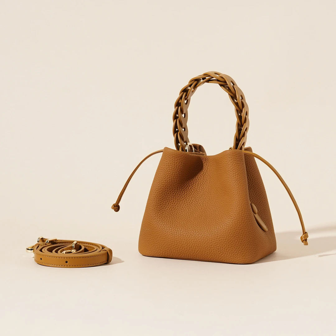 First Layer Leather One-shoulder Crossbody Vegetable Basket Bucket Bag