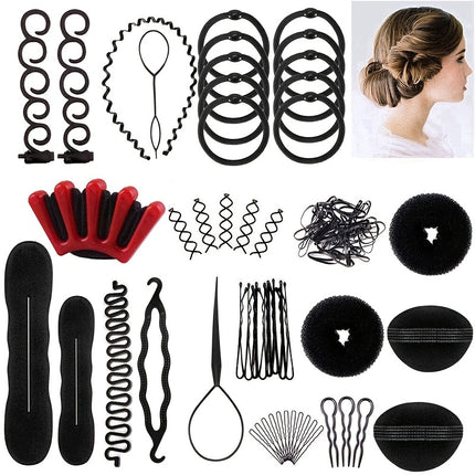 53 Piece DIY Hair Design Tools Set With Bun Maker Kit
