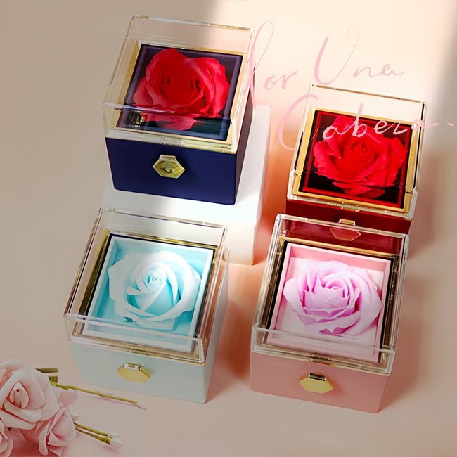 Rotating Soap Flower Rose Gift Box Creative Rotating Rose Jewelry Packaging Box Valentine's Day Gift For Women Hover Image