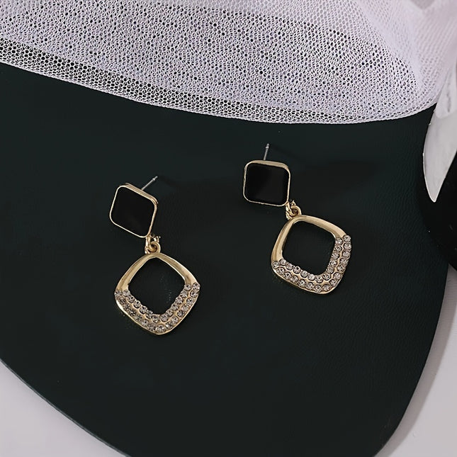 Black Square Geometric Dangle Earrings Alloy With Sparkles