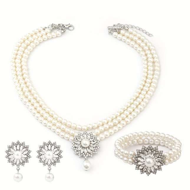 Simple Stylish Necklace Earrings Bracelet Set Wedding